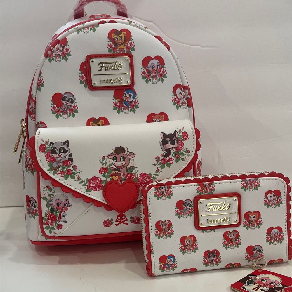 Loungefly Funko Villainous Valentines Heart Character Print Backpack & Wallet
